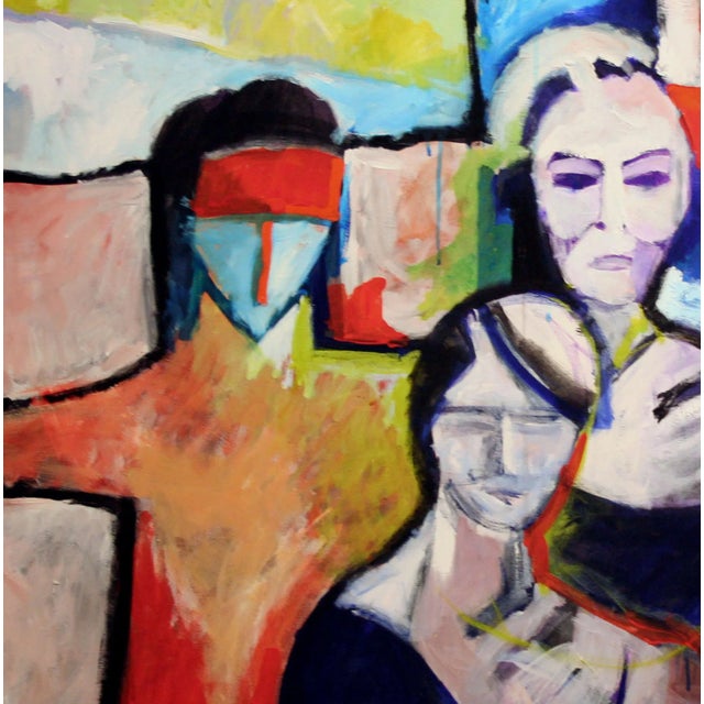 Abstract "Old Friends" Contemporary Abstract Expressionist Figurative Oil Painting For Sale - Image 3 of 4