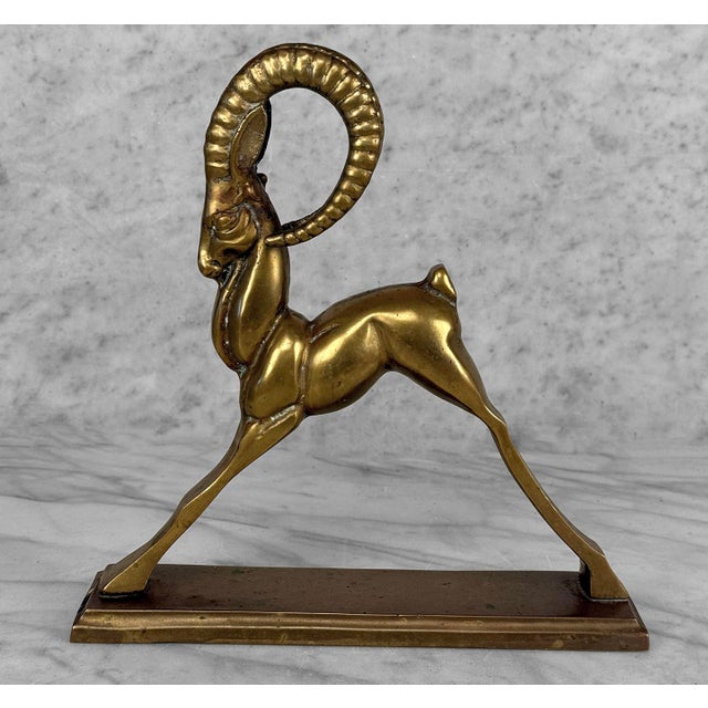 Mid-Century Art Deco Brass Ibex Ram Library Sculpture For Sale - Image 4 of 9