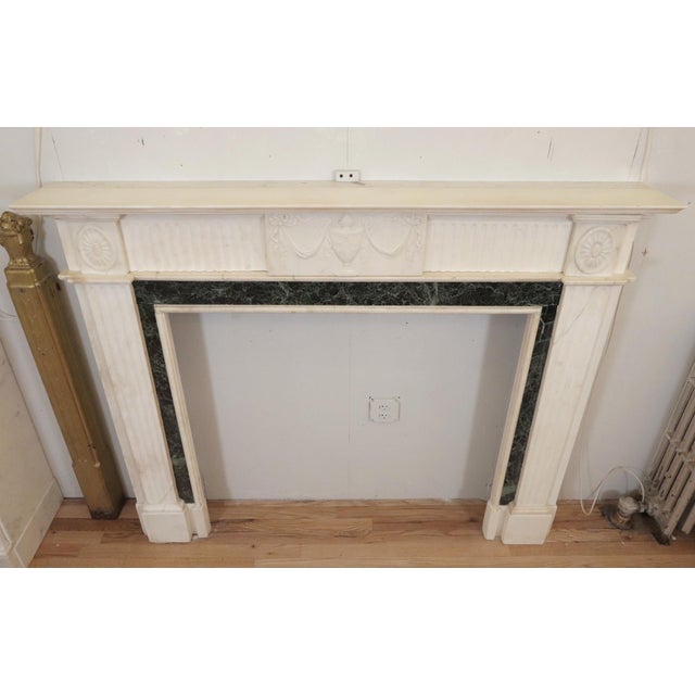 Stone Regency White Marble Mantel With Emerald Green Marble Inlay For Sale - Image 7 of 13