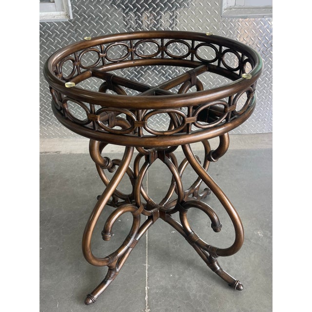 Late 20th Century Vintage Lexington Tommy Bahama Landara Leather Wrapped Metal Bistro Table W/ 42” Glass Top For Sale - Image 5 of 8