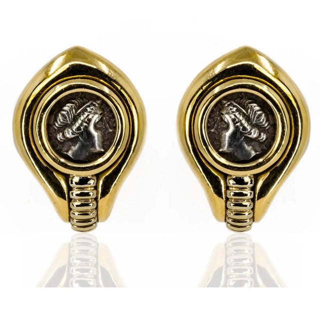18k Knidos III Greek coin Earrings. 31.54g