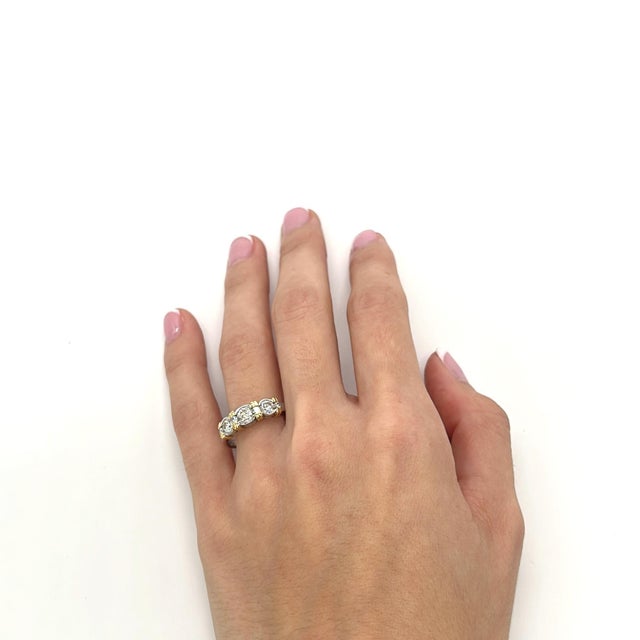 Mid 20th Century Mid 20th Century 18k White & Yellow Gold Diamond Three-Stone Bezel Set Ring - Size 7 For Sale - Image 5 of 6