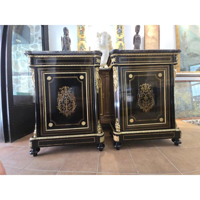 French Cabinets with Gilt Bronze Mounts and Portoro Marble, 1870s, Set of 2 For Sale - Image 3 of 14