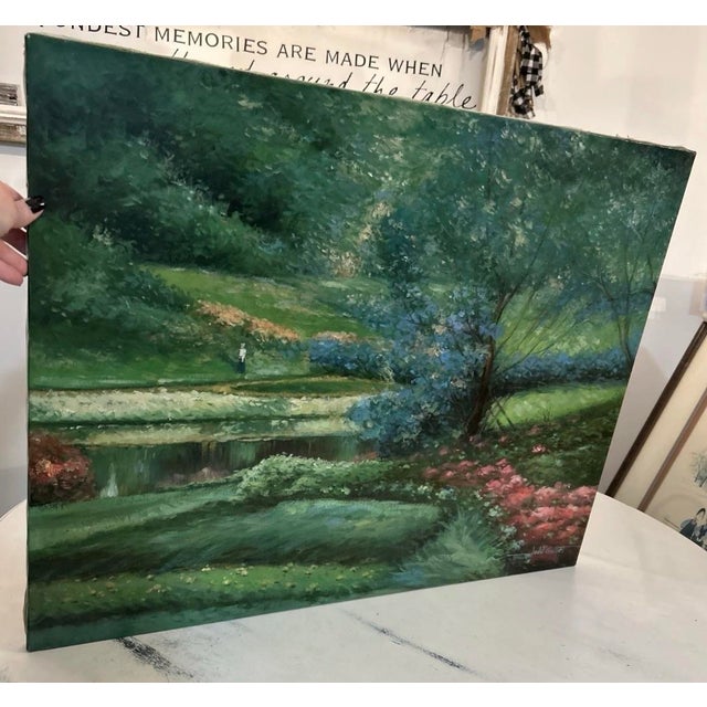 The product is an original oil painting by artist Judd Gallet in an impressionist style, depicting a lush garden scene....