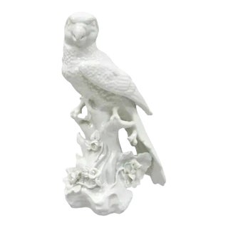 Early 20th Century White Porcelain Parrot Figure Statue For Sale
