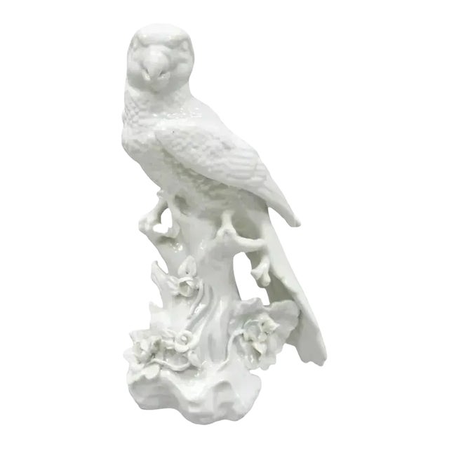 Early 20th Century White Porcelain Parrot Figure Statue For Sale
