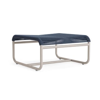 Brown Jordan Walter Lamb Aluminum Ottoman, Dove frame with Marine fabric For Sale