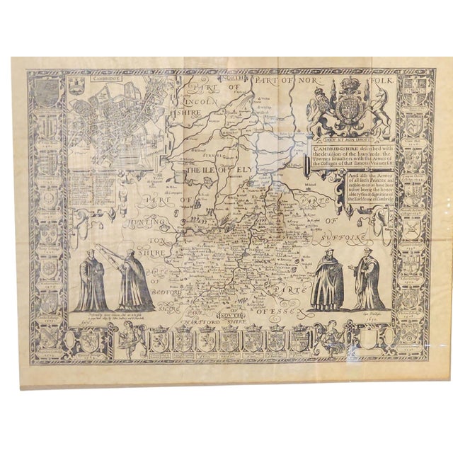 Vintage John Speed 1616 Reproduction Map of Cambridge For Sale - Image 4 of 5