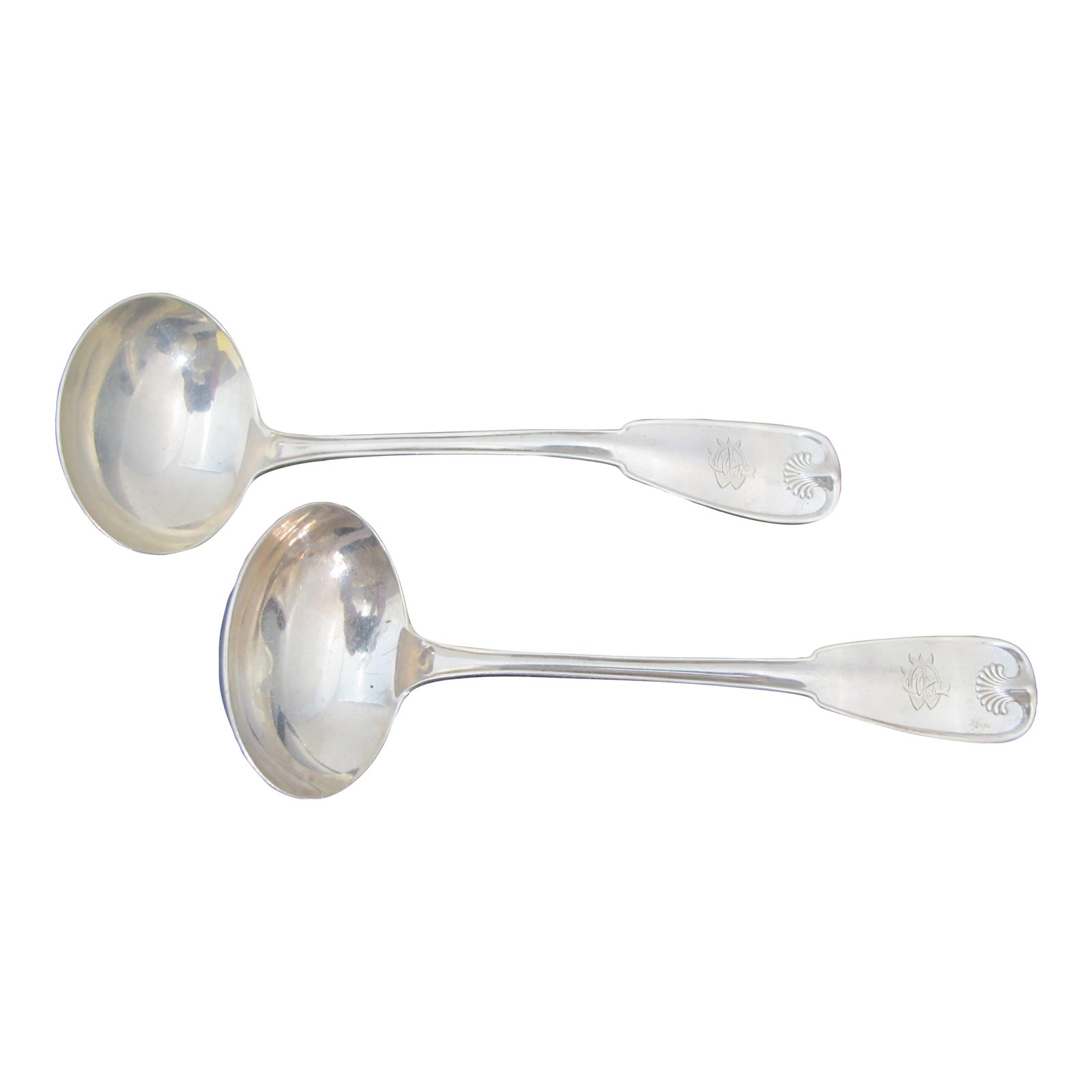 Antique 1871 Tiffany Sterling Silver Palm Engraved 7" Gravy Ladle Pair