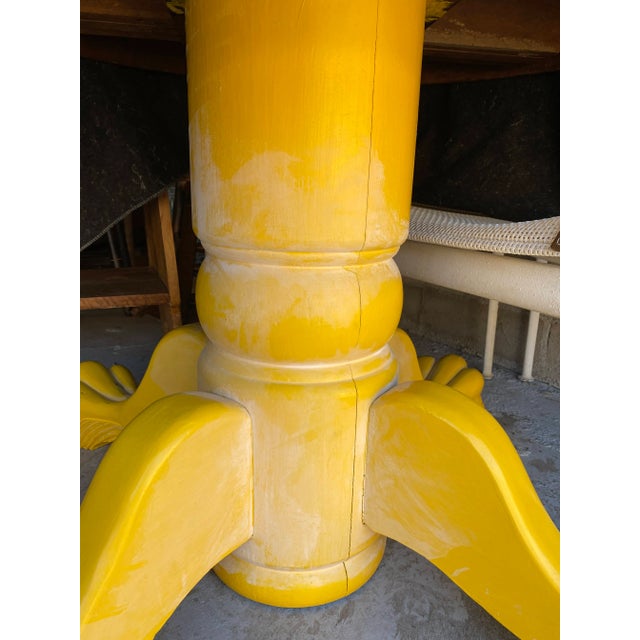 Wood Antique Stickley Style Yellow Painted Quarter-Sawn Oak Round Dining Table With Claw Feet For Sale - Image 7 of 8