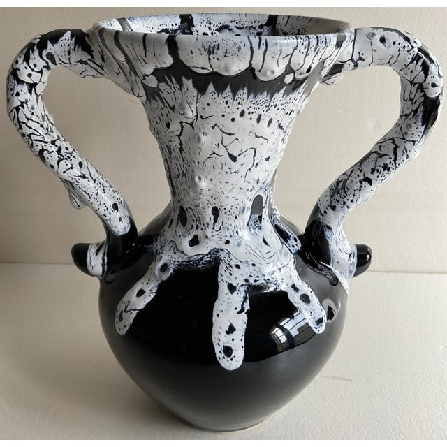 Mid-Century Modern Fat Lava Vase With Handles From Fontaine De Vaucluse France For Sale - Image 3 of 5