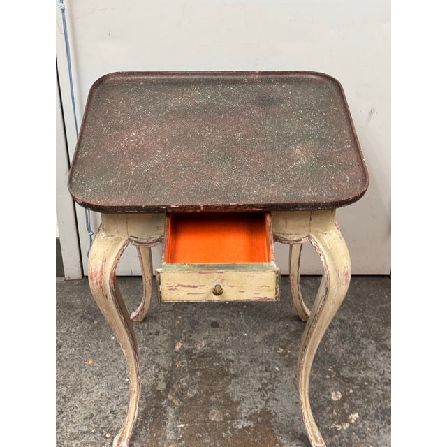 Swedish Faux Porphyry Top Side Table + Drawer, Vintage For Sale - Image 9 of 12