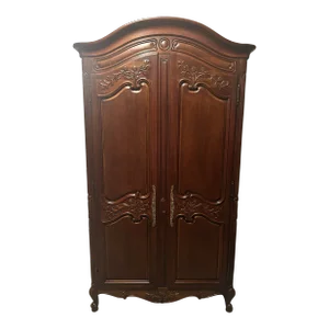 1980s Vintage Hickory White/White of Mebane Lorraine VI Carved Cherry Armoire