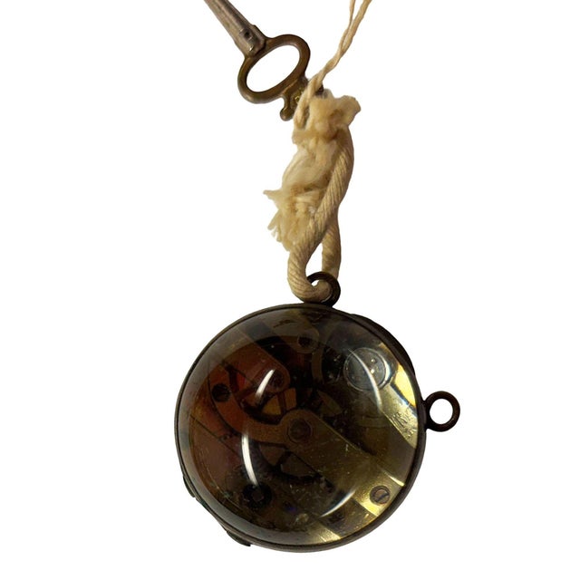 Victorian Late Victorian 1900 Gilt Brass & Crystal Glass Ball Pocket Watch W/ Key For Sale - Image 3 of 6