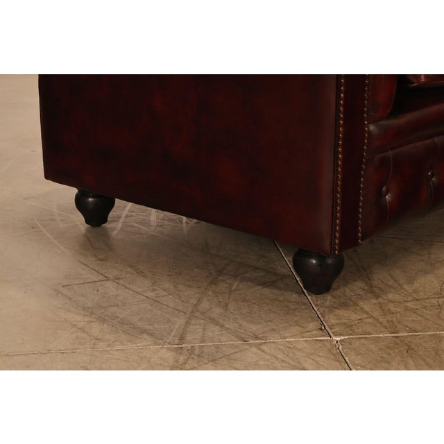 Chesterfield Style Oxford Red Tufted Leather Sofa For Sale - Image 9 of 18