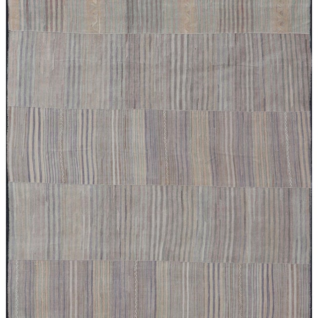 Cream Vintage Hand Woven Turkish Paneled Kilim Vintage Rug in Earthy Tones For Sale - Image 8 of 13