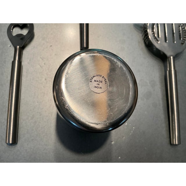 Vintage Stainless Steel "Tuxedo Stripe" 7-Piece Bar Tool Set For Sale - Image 11 of 12