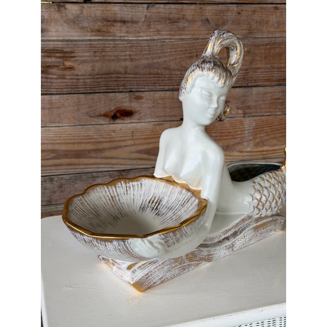 Ceramic Large Mid-Century Haege Pottery Mermaid Planter With Shell Dish For Sale - Image 7 of 12
