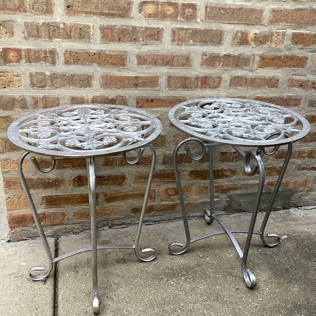Mid 20th Century French Style Vintage Scrolled Wrought Iron Tables - Set of 2 For Sale - Image 11 of 12