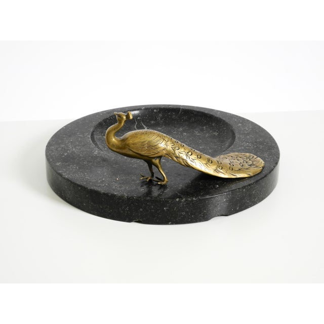 Large Black Granite Valet Tray with a Brass Peacock, 1920s For Sale - Image 14 of 18