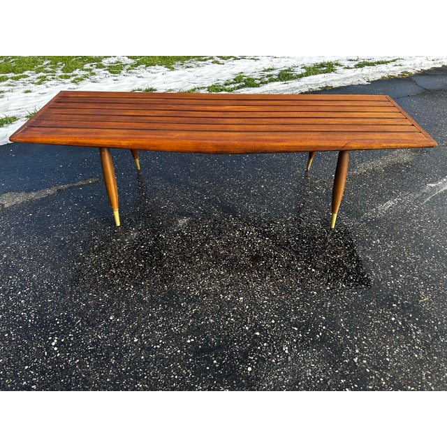 Wood 1960s Mid Century Slat Yugoslavian Bench Coffee Table For Sale - Image 7 of 8