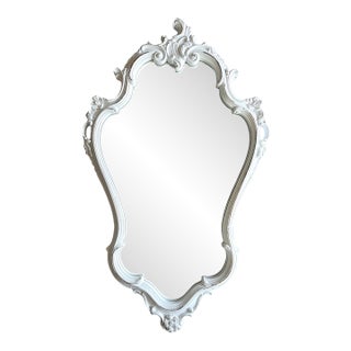 Vintage White Rococo Wall Mirror With Gilt Accents For Sale