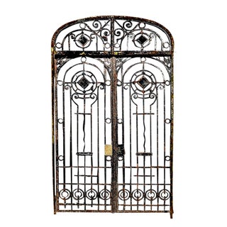 Antique Entry Gates Italian Art Nouveau Wrought Iron With Frame and Transom For Sale