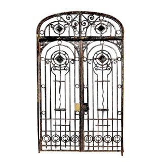 Antique Italian Art Nouveau Entry Gates - Wrought Iron With Frame and Transom For Sale