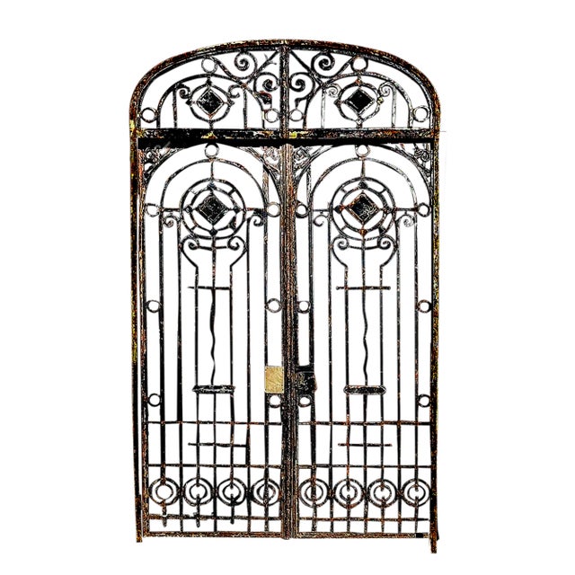 Antique Italian Art Nouveau Entry Gates - Wrought Iron With Frame and Transom For Sale