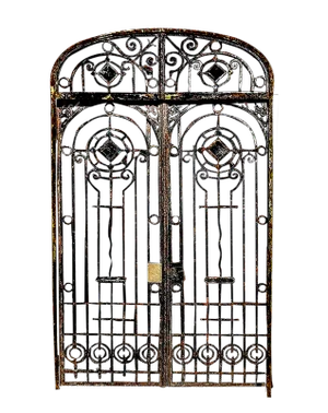 Entry Gates - Antique Italian Art Nouveau - Wrought Iron With Frame and Transom