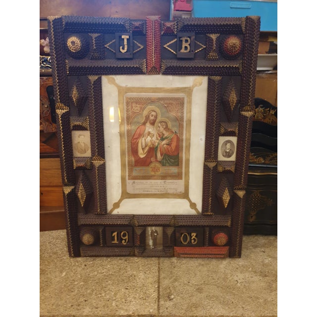 Tan Large Tramp Art Communion Souvenir Frame For Sale - Image 8 of 8