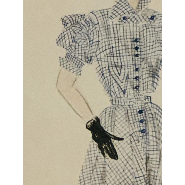 Berthe Duquaine, Robe Ecossaise, 1950s, Pencil Sketch on Paper, Framed For Sale - Image 6 of 18