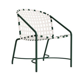 Brown Jordan Kantan Aluminum Arm Chair in Forest Green with White Suncloth Strapping For Sale