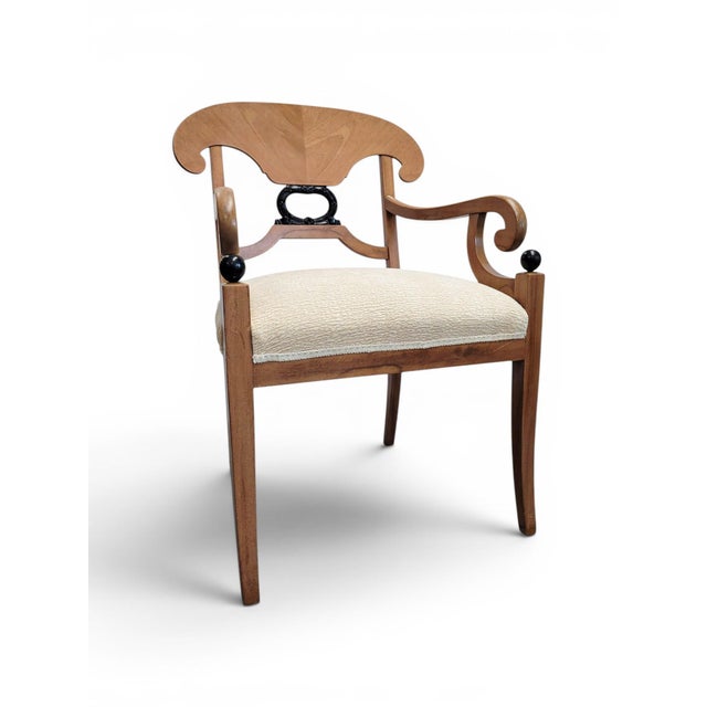 Early 20th Century Pair of Biedermeier Style Satinwood and Ebonized Armchairs For Sale - Image 4 of 12
