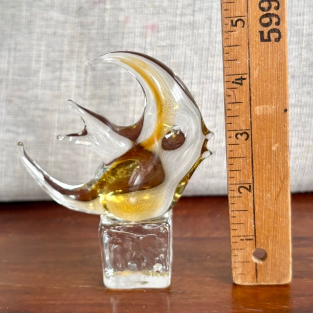 Vintage Murano-Style Glass Fish Sculpture – Amber on Ice Base For Sale - Image 10 of 10