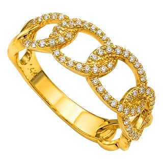 Late 20th Century 14K Yellow Gold Diamond Swirl Chain Link Band Ring, Size 7 For Sale