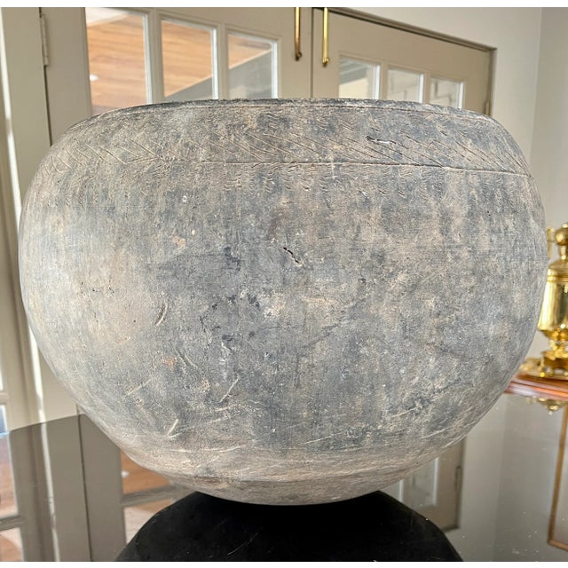 Contemporary Antique Hand Turned Etched Black Pot/Planter/Vase For Sale - Image 3 of 12