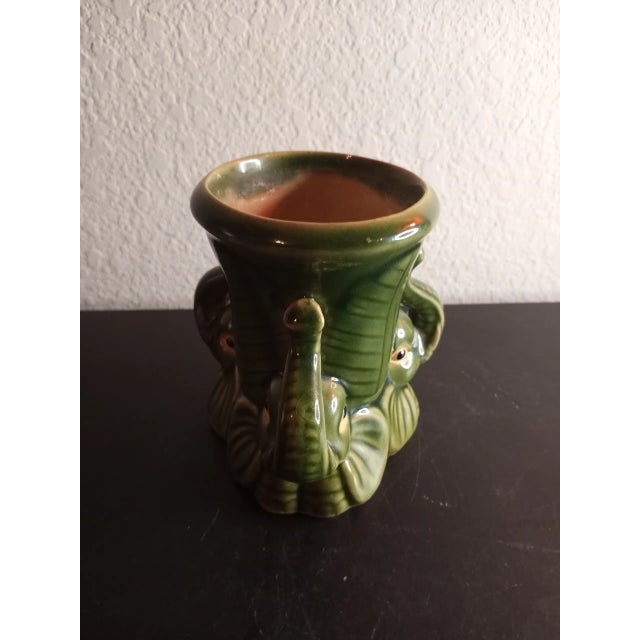 Green 1980s Majolica Style Made in Italy Baby Elephant Green Vase or Planter For Sale - Image 8 of 8