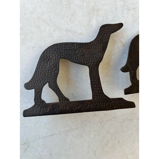Brown Vintage 1929 Art Deco Cast Iron Bookends, Russian Wolfhound - Corp - a Pair For Sale - Image 8 of 11