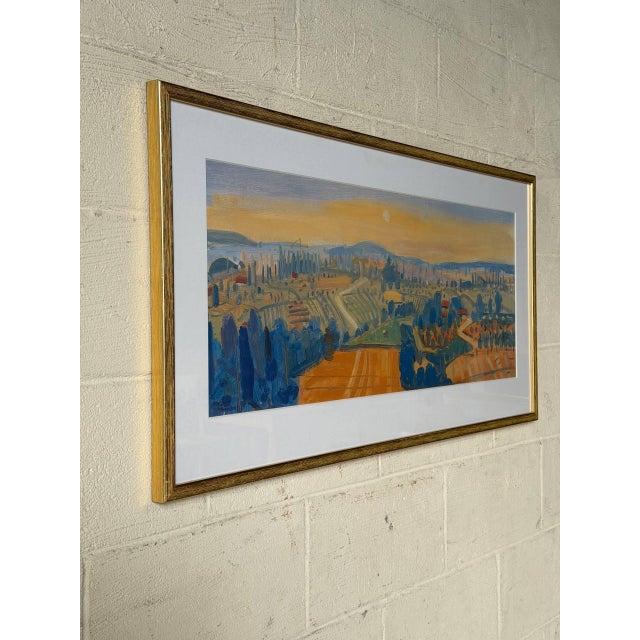 Glen Scouller Dusk Near San Gimignano Framed Panoramic Landscape Painting Vintage 1990s For Sale - Image 4 of 10