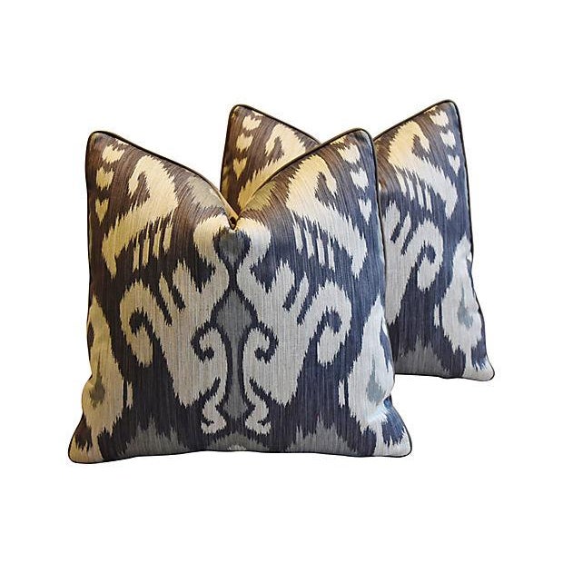 French Ikat Scalamandre Feather Down Pillows 21 Square Pair