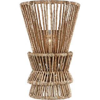 Chapman & Myers for Visual Comfort Signature Antigua Medium Sconce in Polished Nickel and Natural Abaca For Sale