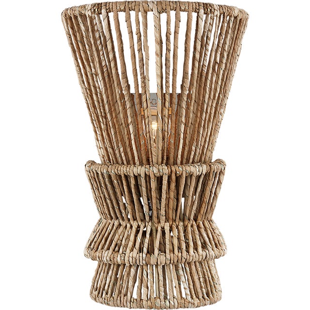 Chapman & Myers for Visual Comfort Signature Antigua Medium Sconce in Polished Nickel and Natural Abaca For Sale