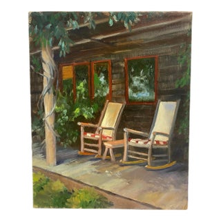 Late 20th Century Oil Painting, Cabin Front Porch For Sale