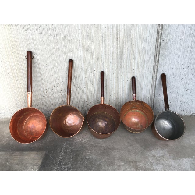 Collection of Five Antique Spanish Handmade and Copper Cook Pans