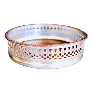English Silver on Copper Fret Galleried Wine Coaster