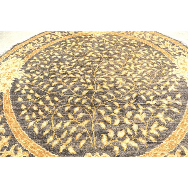 2020s Bespoke 5’ Round Hand-Knotted "Tree of Life" Rug in Gold & Royal Purple For Sale - Image 5 of 7