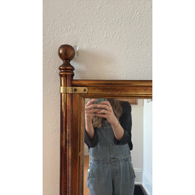 1960s “Brassed” Wood Hollywood Regency Meets Campaign Mirror For Sale - Image 4 of 4