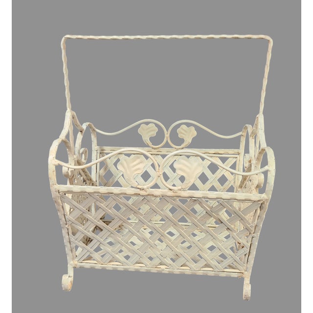 Mid 20th Century Mid 20th Century Vintage French Shabby Chic Painted White Wrought Iron Magazine Rack For Sale - Image 5 of 6