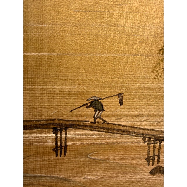 Vintage Japanese Byōbu Hand-Painted Silk Landscape Folding Screen For Sale - Image 9 of 13